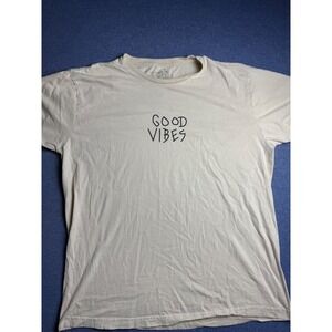 LCM International Good Vibes Graphic Tee Cream Tan Mens Large L Cotton T-Shirt